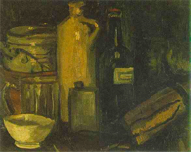 Still Life With Pots, Jar And Bottles